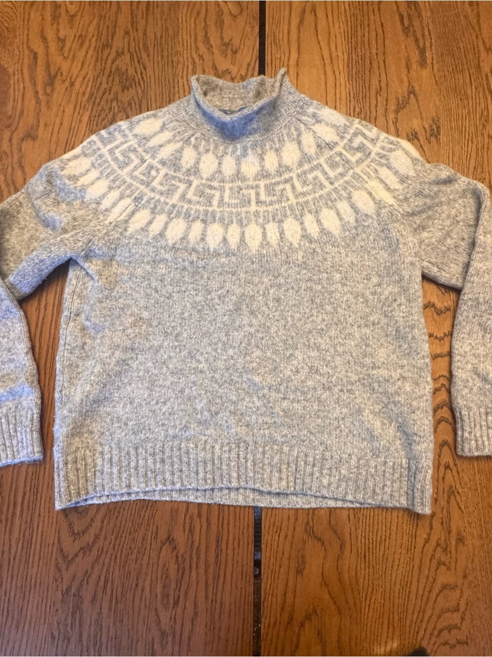 J.‎ McLaughlin Fair Isle Light Gray Cream Knit Sweater Wool Blend Size Small